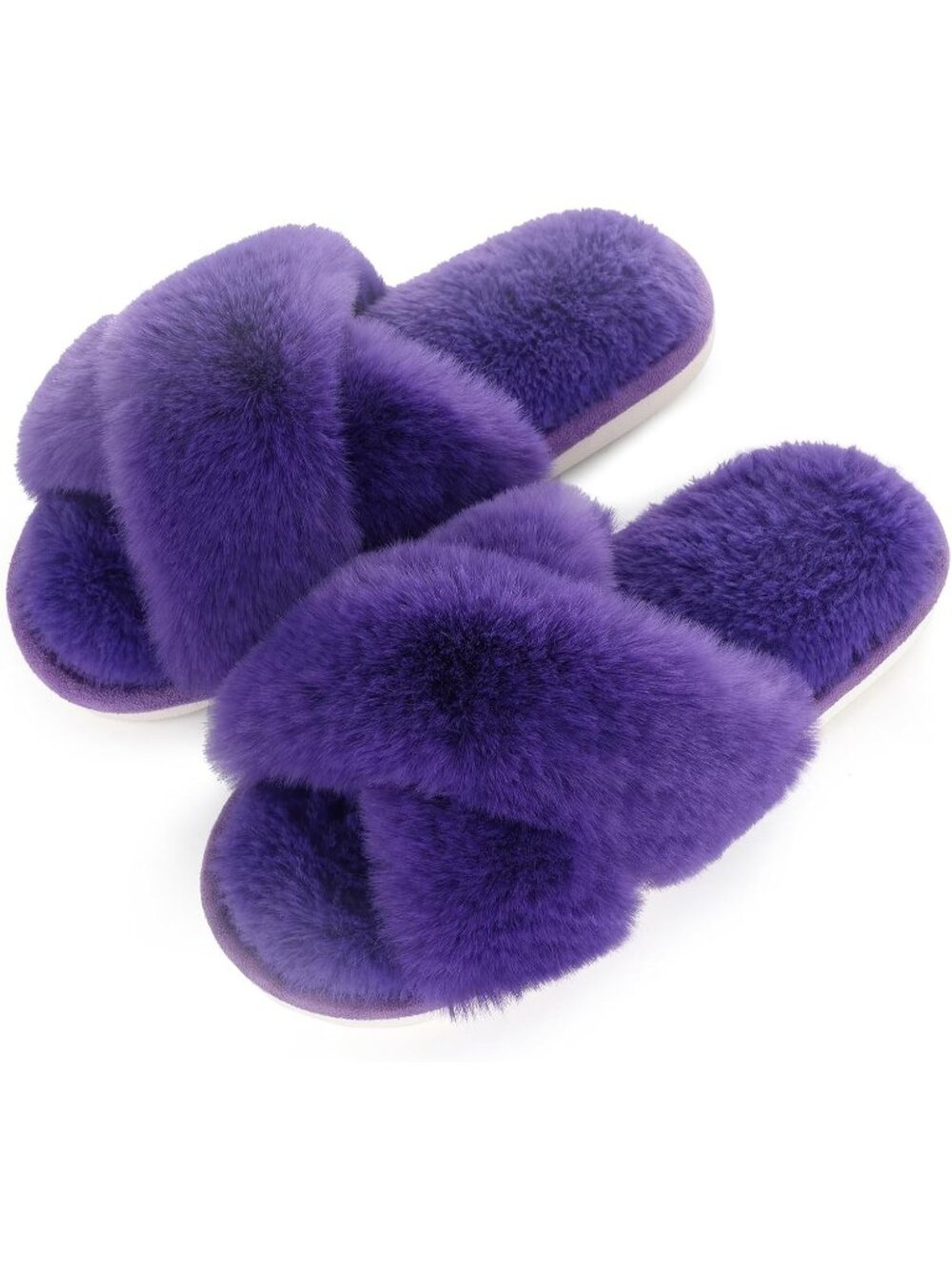 Womens Purple Faux Fur Memory Foam Fuzzy House Slippers Soft Open-Toe Slippers